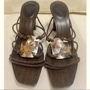Gucci dark wood slide heels Sz 7 1/2